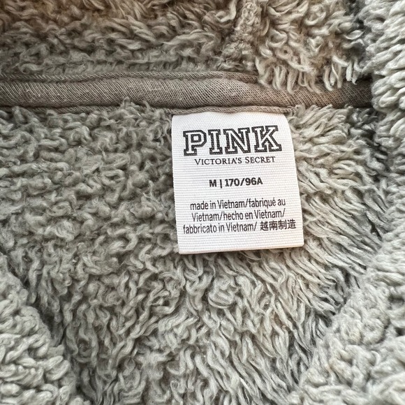 PINK Victoria's Secret Sherpa Fleece Quarter Zip Hoodie Olive Green Size M - Picture 5 of 6